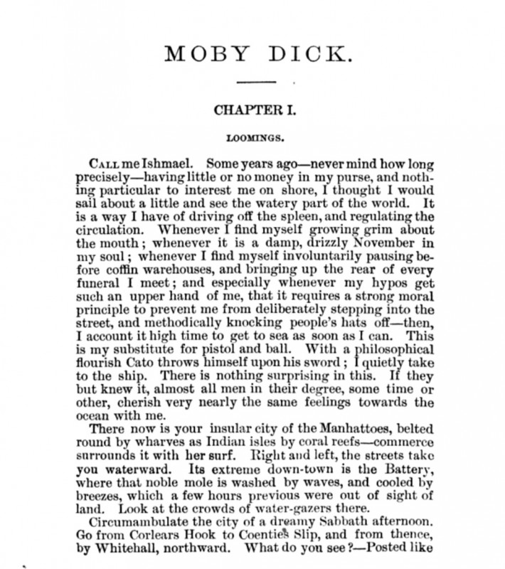 The first page of Moby Dick
