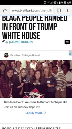 A September 2017 ad for the Davidson College Alumni Association on Breitbart.com