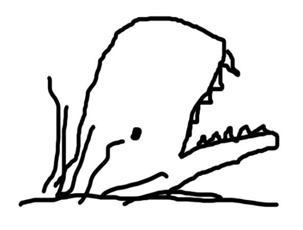 A rough drawing of a whale